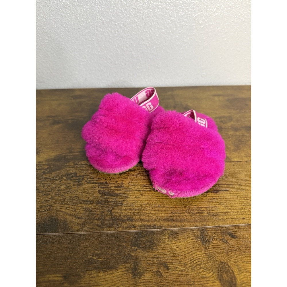 UGG Toddler Fluff Yeah Slipper Slides Size 7 Hot Pink AS IS